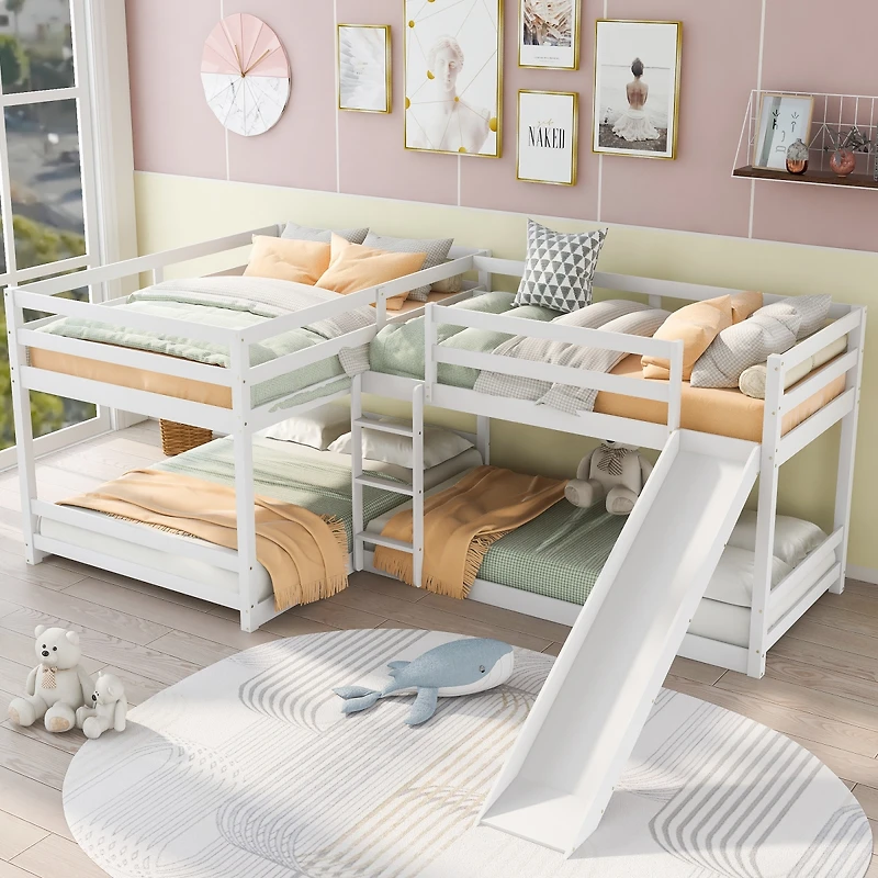 Streamdale Full And Twin L-Shaped Bunk Bed With Slide Short Ladder
