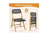 Slickblue Set of 2 Folding Chairs Indonesia Teak Wood Dining Chairs with Woven Rope Seat and Back