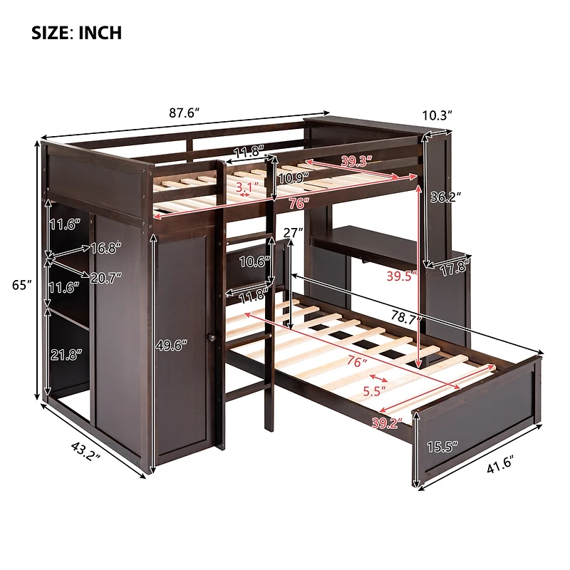 Streamdale Twin Loft Bed With A Stand-Alone Bed, Shelves, Desk, And Wardrobe