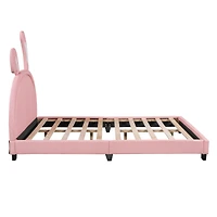 Streamdale Full Upholstered Leather Platform Bed With Rabbit Ornament, Pink