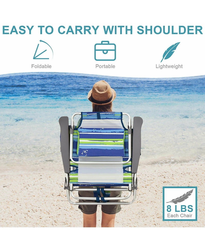 Slickblue 4-Pack 5-Position Outdoor Folding Backpack Beach Reclining Chair with Pillow