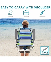 Slickblue 4-Pack 5-Position Outdoor Folding Backpack Beach Reclining Chair with Pillow