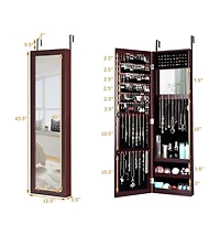 Sugift Full Length Mirror Jewelry Cabinet with Ring Slots and Necklace Hooks-Brown