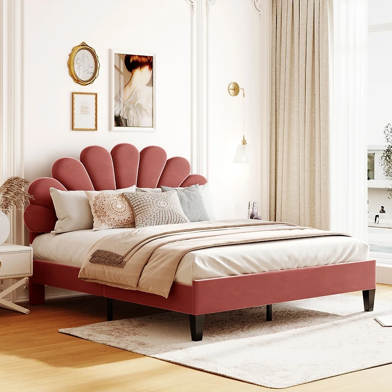 Streamdale Velvet Flower Platform Bed, Queen
