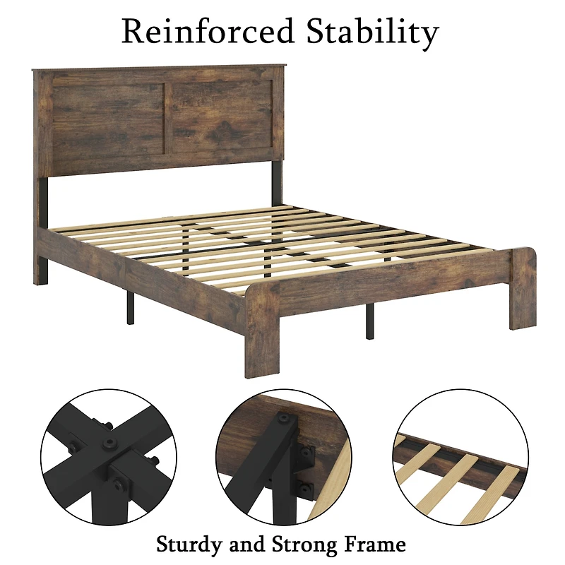 Streamdale Full Size Wood Platform Bed Frame - Noise Free, Easy Assembly, Dark Brown