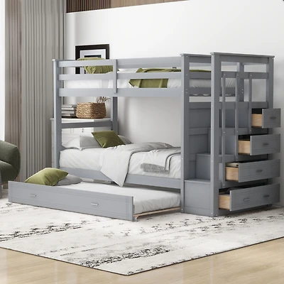 Streamdale Twin Over Bunk Bed With Trundle And Staircase, White