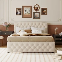 Streamdale Gray Upholstered Queen Platform Bed with Trundle & Usb Ports