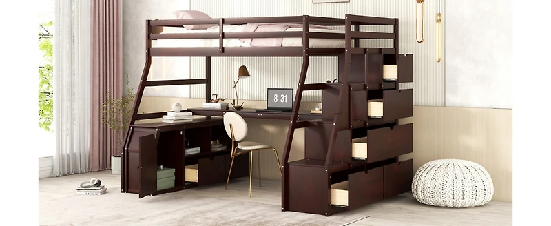 Streamdale Twin Loft Bed With 7 Drawers 2 Shelves And Desk