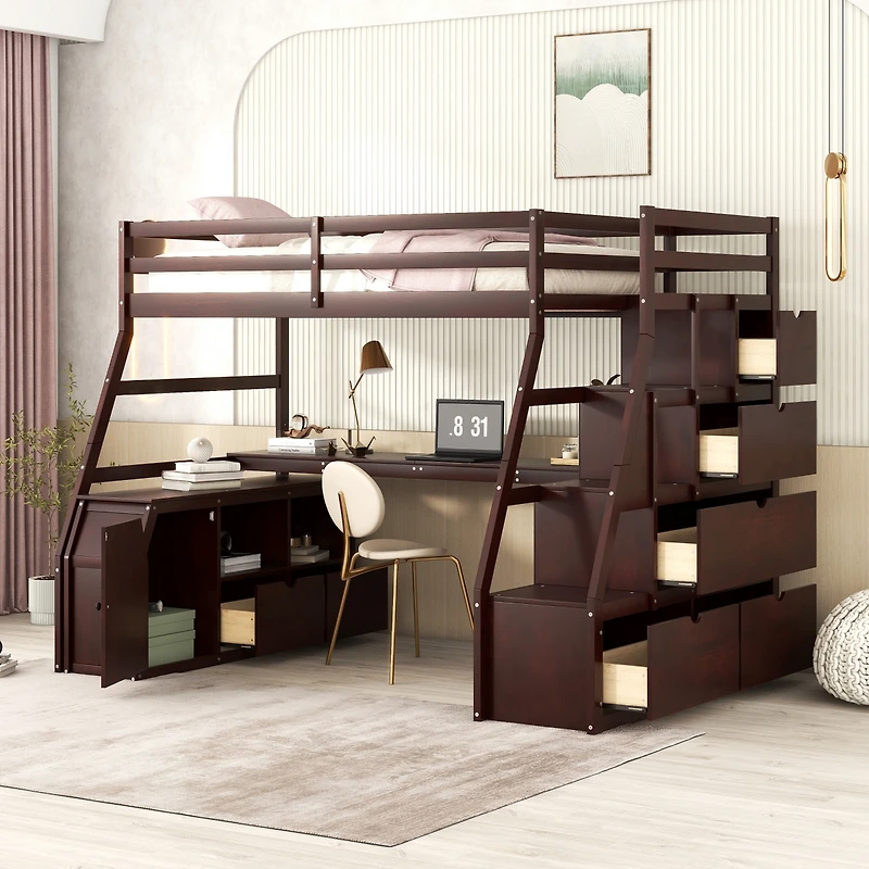 Streamdale Twin Loft Bed With 7 Drawers 2 Shelves And Desk
