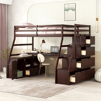 Streamdale Twin Loft Bed With 7 Drawers 2 Shelves And Desk