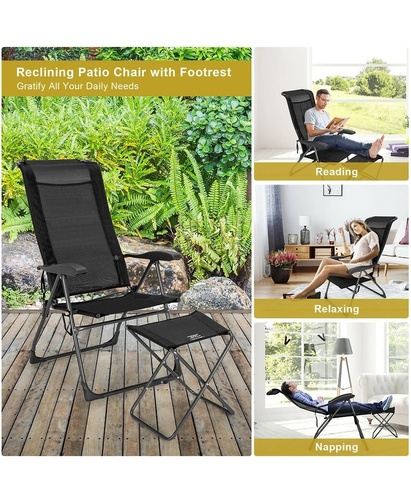 Slickblue 4 Pieces Patio Adjustable Back Folding Dining Chair Ottoman Set