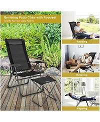 Slickblue 4 Pieces Patio Adjustable Back Folding Dining Chair Ottoman Set