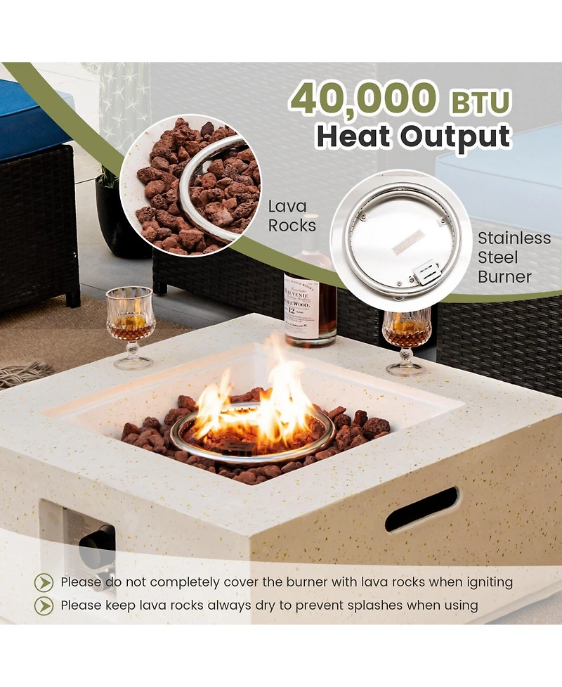Slickblue 28 Inch 40000 Btu Square Propane Gas Fire Pit with Pvc Cover-White