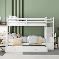 Streamdale Twin Over Bunk Bed With Trundle And Staircase, White