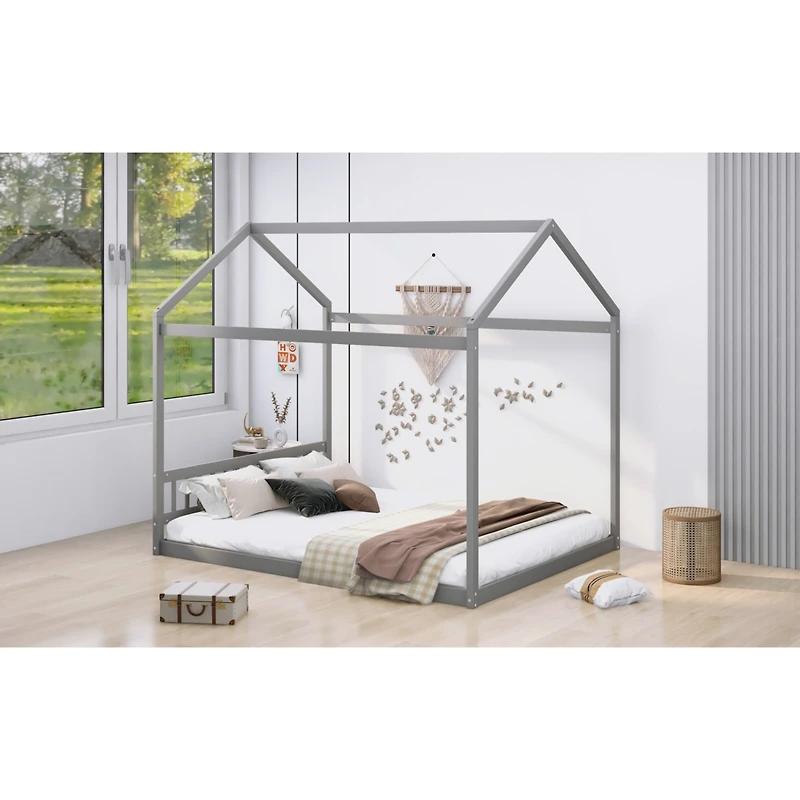 Simplie Fun Queen Size Wooden House Bed With Headboard