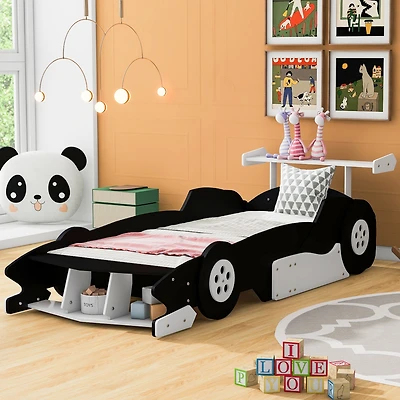 Streamdale Twin Race Car-Shaped Platform Bed With Wheels, Red