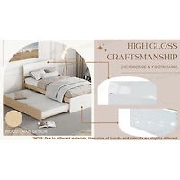 Simplie Fun Modern Twin Bed Frame With Trundle For White High Gloss Headboard And Footboard With Light Oak Color