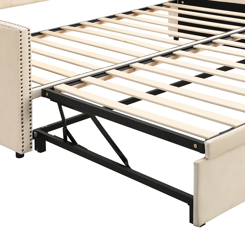 Streamdale Twin Upholstered daybed with Pop Up Trundle, Beige