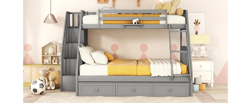 Streamdale Twin-Over-Full Bunk Bed With Drawers, Ladder And Storage Staircase