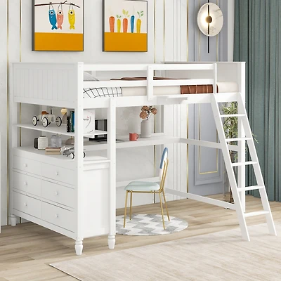 Streamdale Espresso Wooden Loft Bed with Desk and Drawers