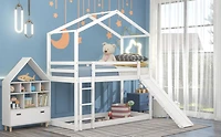 Streamdale Twin Over Twin Bunk Bed With Roof, Slide And Ladder