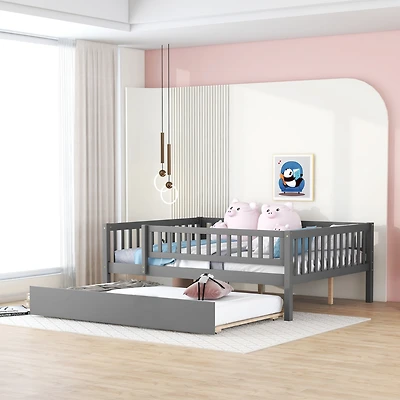 Streamdale Full Wood Daybed With Trundle And Fence Guardrails