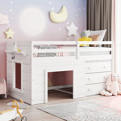 Simplie Fun Twin Size Loft Bed With Cabinet And Shelf