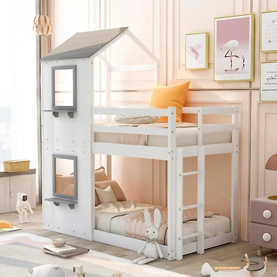 Streamdale Twin Over Bunk Bed Wood With Roof, Window, Guardrail, Ladder