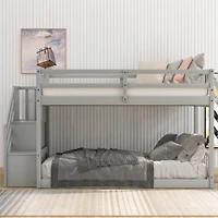 Streamdale Twin Over Twin Floor Bunk Bed, Ladder With Storage