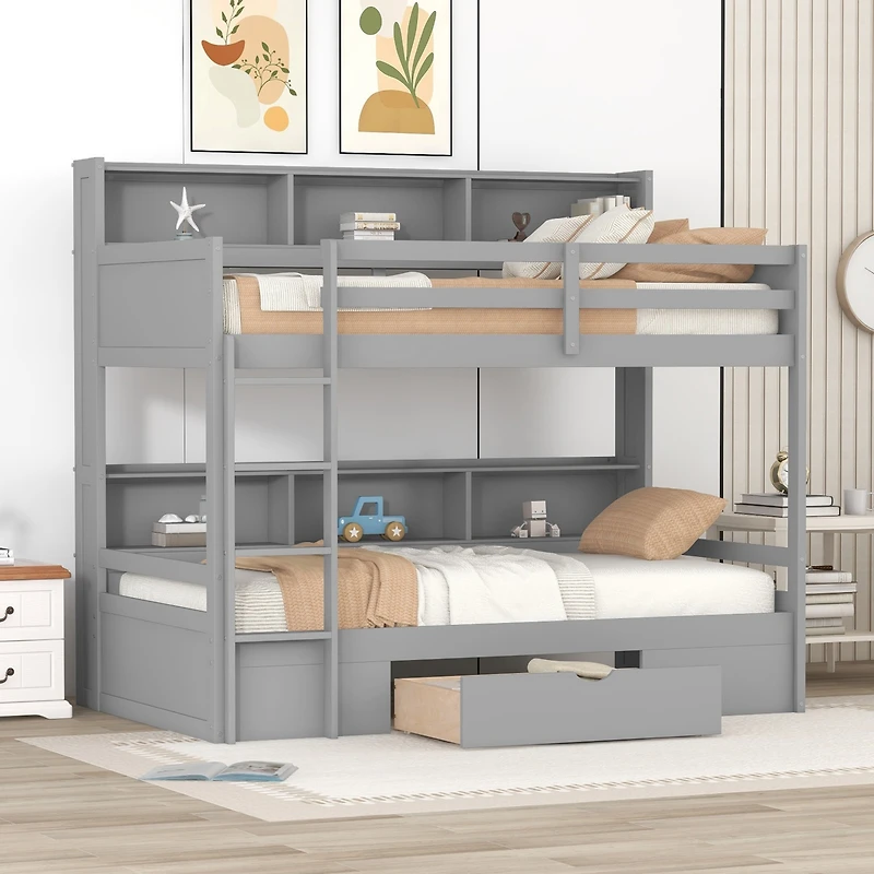 Streamdale Twin Bunk Bed with Shelves and Drawer