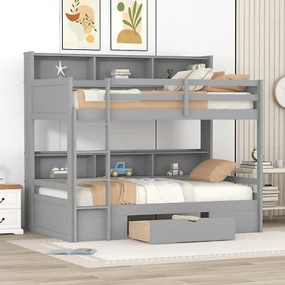 Streamdale Twin Bunk Bed with Shelves and Drawer