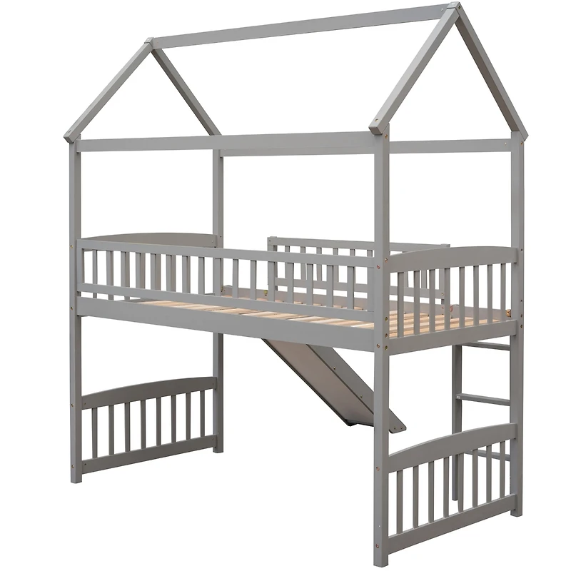 Streamdale Twin Loft Bed With Slide, House Slide