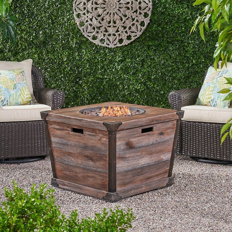 Square Concrete Fire Pit - 40,000 Btu - Brown
