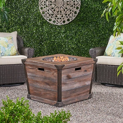 Square Concrete Fire Pit - 40,000 Btu - Brown