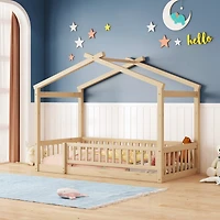 Streamdale Walnut Fence Bed House Frame for Kids and Teens