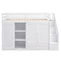 Streamdale 3-Shelf Loft Bed with Storage Units and Ladder