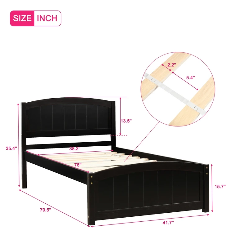 Streamdale Wood Platform Bed With Headboard, Footboard And Slat Support Twin