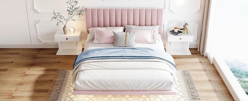 Streamdale Queen Velvet Bed with Headboard and Light Sensor
