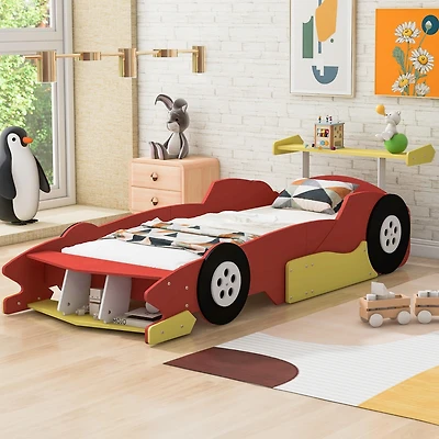 Streamdale Twin Race Car-Shaped Platform Bed With Wheels, Red