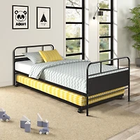 Streamdale Furniture Metal Daybed Platform Bed Frame With Trundle Built-In Casters, Twin Size