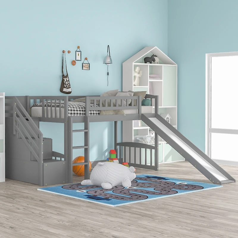 Streamdale Stairway Twin Loft Bed With Two Drawers And Slide