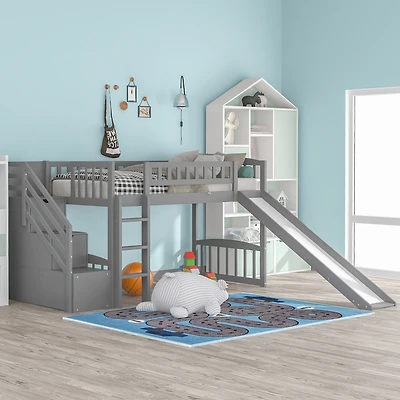 Streamdale Stairway Twin Loft Bed With Two Drawers And Slide