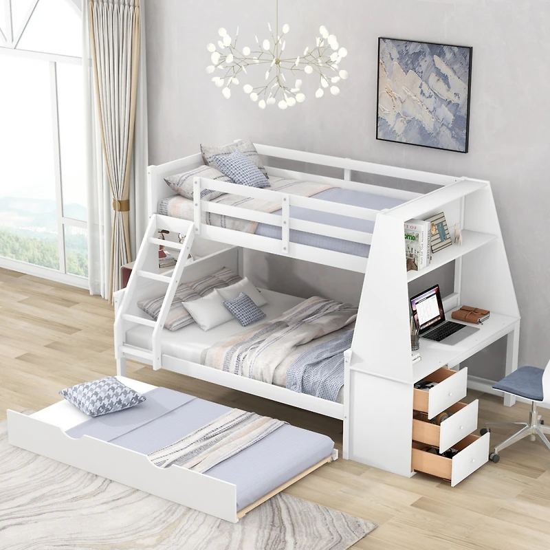 Streamdale 3-in-1 Bunk Bed with Desk, Trundle & Storage