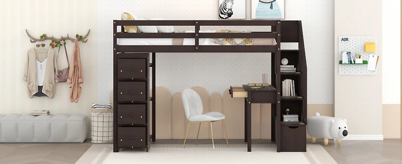 Streamdale Twin Loft Bed with Storage, Desk, and Stairs