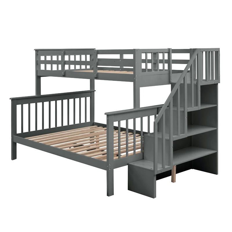 Streamdale Twin-Over-Full Bunk Bed with Storage and Guardrails