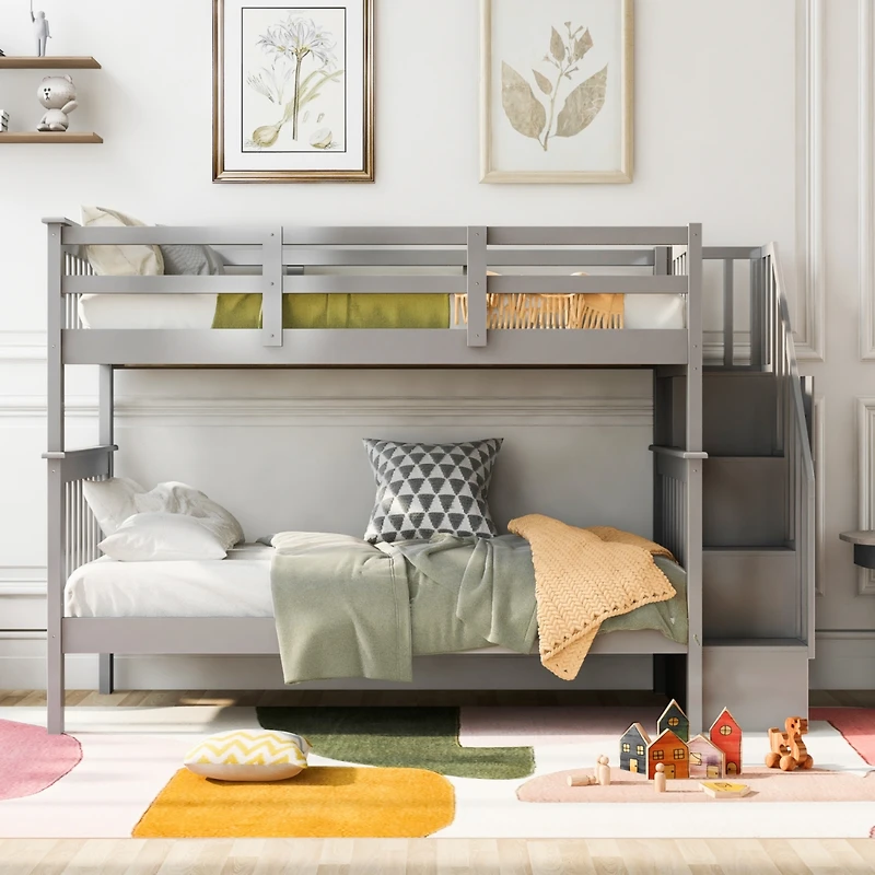 Streamdale Twin-Over-Twin Bunk Bed with Storage and Rail