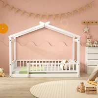 Streamdale Walnut Fence Bed House Frame for Kids and Teens