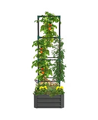 Streamdale Furniture Galvanized Steel 24" x 24" Raised Garden Planter with Tomato Trellis and Bottomless Design
