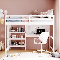 Streamdale Full Wooden Loft Bed With Shelves, Desk And Writing Board
