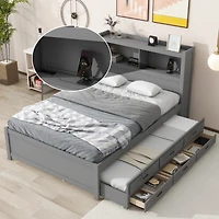 Streamdale Full Size Platform Bed With Trundle, Drawers And Usb Plugs, White